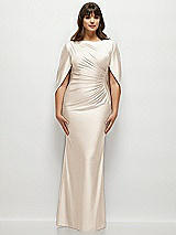 Alt View 1 Thumbnail - Oat Draped Stretch Satin Maxi Dress with Built-in Capelet