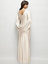 Rear View Thumbnail - Oat Draped Stretch Satin Maxi Dress with Built-in Capelet