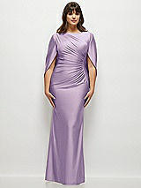 Alt View 1 Thumbnail - Pale Purple Draped Stretch Satin Maxi Dress with Built-in Capelet