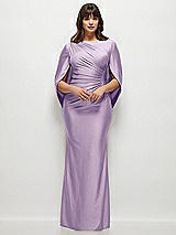Front View Thumbnail - Pale Purple Draped Stretch Satin Maxi Dress with Built-in Capelet