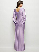 Rear View Thumbnail - Pale Purple Draped Stretch Satin Maxi Dress with Built-in Capelet