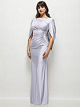 Side View Thumbnail - Silver Dove Draped Stretch Satin Maxi Dress with Built-in Capelet