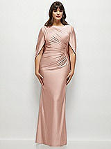 Alt View 1 Thumbnail - Toasted Sugar Draped Stretch Satin Maxi Dress with Built-in Capelet