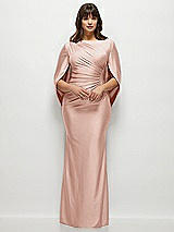 Front View Thumbnail - Toasted Sugar Draped Stretch Satin Maxi Dress with Built-in Capelet