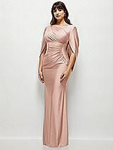 Side View Thumbnail - Toasted Sugar Draped Stretch Satin Maxi Dress with Built-in Capelet