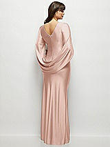 Rear View Thumbnail - Toasted Sugar Draped Stretch Satin Maxi Dress with Built-in Capelet