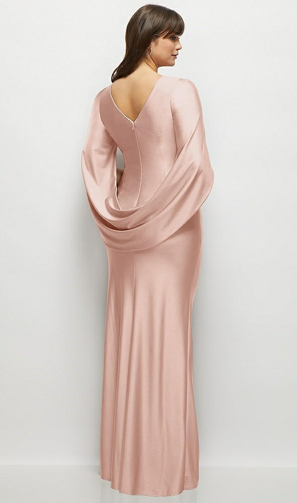 Back View - Toasted Sugar Draped Stretch Satin Maxi Dress with Built-in Capelet