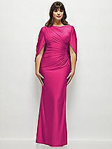 Alt View 1 Thumbnail - Think Pink Draped Stretch Satin Maxi Dress with Built-in Capelet