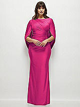 Front View Thumbnail - Think Pink Draped Stretch Satin Maxi Dress with Built-in Capelet