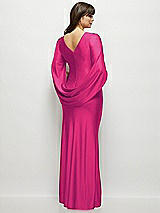 Rear View Thumbnail - Think Pink Draped Stretch Satin Maxi Dress with Built-in Capelet
