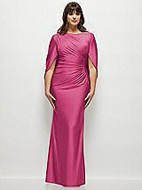 Alt View 1 Thumbnail - Tea Rose Draped Stretch Satin Maxi Dress with Built-in Capelet