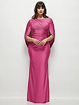 Front View Thumbnail - Tea Rose Draped Stretch Satin Maxi Dress with Built-in Capelet