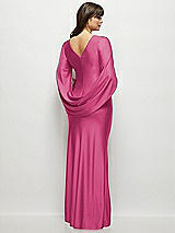 Rear View Thumbnail - Tea Rose Draped Stretch Satin Maxi Dress with Built-in Capelet