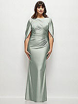 Alt View 1 Thumbnail - Willow Green Draped Stretch Satin Maxi Dress with Built-in Capelet