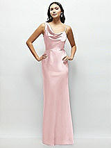 Front View Thumbnail - Ballet Pink One-Shoulder Draped Cowl A-Line Satin Maxi Dress
