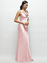Side View Thumbnail - Ballet Pink One-Shoulder Draped Cowl A-Line Satin Maxi Dress