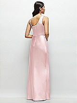 Rear View Thumbnail - Ballet Pink One-Shoulder Draped Cowl A-Line Satin Maxi Dress