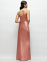 Rear View Thumbnail - Desert Rose One-Shoulder Draped Cowl A-Line Satin Maxi Dress