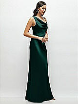 Side View Thumbnail - Evergreen One-Shoulder Draped Cowl A-Line Satin Maxi Dress