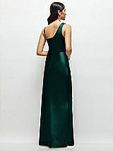 Rear View Thumbnail - Evergreen One-Shoulder Draped Cowl A-Line Satin Maxi Dress