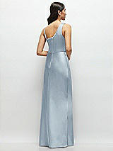 Rear View Thumbnail - Mist One-Shoulder Draped Cowl A-Line Satin Maxi Dress
