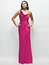 Front View Thumbnail - Think Pink One-Shoulder Draped Cowl A-Line Satin Maxi Dress
