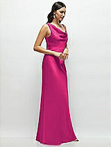 Side View Thumbnail - Think Pink One-Shoulder Draped Cowl A-Line Satin Maxi Dress