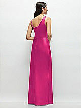 Rear View Thumbnail - Think Pink One-Shoulder Draped Cowl A-Line Satin Maxi Dress