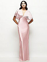 Front View Thumbnail - Ballet Pink Plunge Neck Kimono Sleeve Satin Bias Maxi Dress
