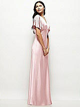 Side View Thumbnail - Ballet Pink Plunge Neck Kimono Sleeve Satin Bias Maxi Dress