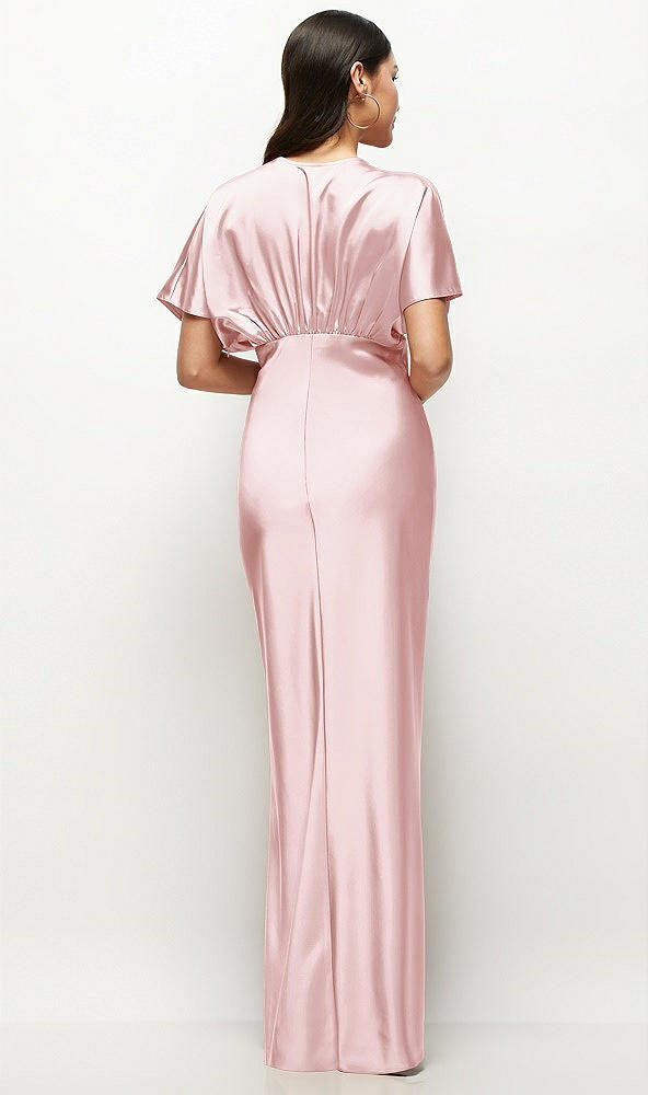 Back View - Ballet Pink Plunge Neck Kimono Sleeve Satin Bias Maxi Dress
