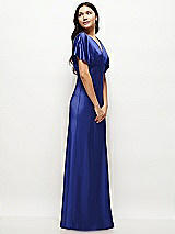 Side View Thumbnail - Cobalt Blue Plunge Neck Kimono Sleeve Satin Bias Maxi Dress