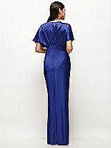 Rear View Thumbnail - Cobalt Blue Plunge Neck Kimono Sleeve Satin Bias Maxi Dress