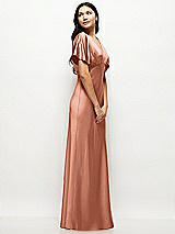 Side View Thumbnail - Copper Penny Plunge Neck Kimono Sleeve Satin Bias Maxi Dress