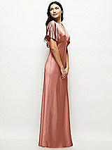 Side View Thumbnail - Desert Rose Plunge Neck Kimono Sleeve Satin Bias Maxi Dress