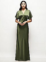 Alt View 1 Thumbnail - Olive Green Plunge Neck Kimono Sleeve Satin Bias Maxi Dress