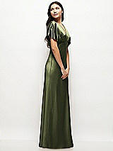 Side View Thumbnail - Olive Green Plunge Neck Kimono Sleeve Satin Bias Maxi Dress