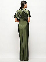 Rear View Thumbnail - Olive Green Plunge Neck Kimono Sleeve Satin Bias Maxi Dress
