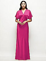 Alt View 1 Thumbnail - Think Pink Plunge Neck Kimono Sleeve Satin Bias Maxi Dress
