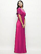 Side View Thumbnail - Think Pink Plunge Neck Kimono Sleeve Satin Bias Maxi Dress