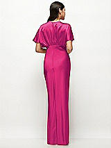 Rear View Thumbnail - Think Pink Plunge Neck Kimono Sleeve Satin Bias Maxi Dress