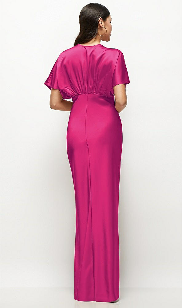 Back View - Think Pink Plunge Neck Kimono Sleeve Satin Bias Maxi Dress