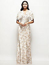 Alt View 1 Thumbnail - Golden Hour Plunge Neck Kimono Sleeve Floral Satin Bias Maxi Dress