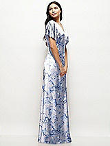 Side View Thumbnail - Magnolia Sky Plunge Neck Kimono Sleeve Floral Satin Bias Maxi Dress