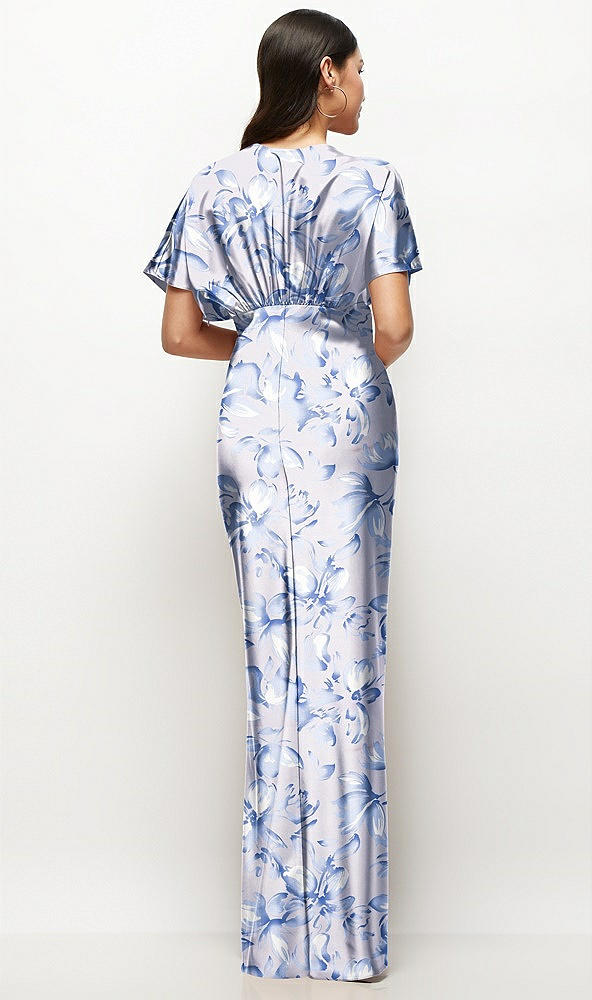 Back View - Magnolia Sky Plunge Neck Kimono Sleeve Floral Satin Bias Maxi Dress