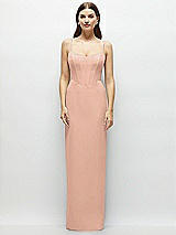 Front View Thumbnail - Pale Peach Corset-Style Crepe Column Maxi Dress with Adjustable Straps