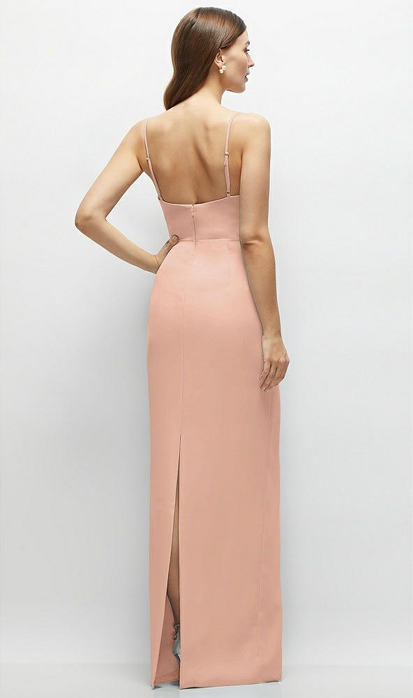 Back View - Pale Peach Corset-Style Crepe Column Maxi Dress with Adjustable Straps