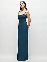 Side View Thumbnail - Atlantic Blue Corset-Style Crepe Column Maxi Dress with Adjustable Straps