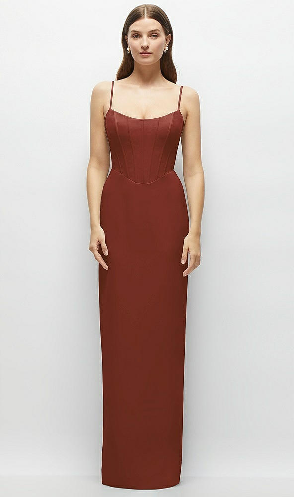 Front View - Auburn Moon Corset-Style Crepe Column Maxi Dress with Adjustable Straps