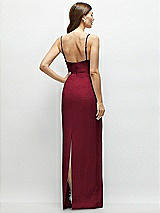 Rear View Thumbnail - Burgundy Corset-Style Crepe Column Maxi Dress with Adjustable Straps